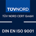 Logo der TÜV Nord GmbH mit DIN EN ISO 9001